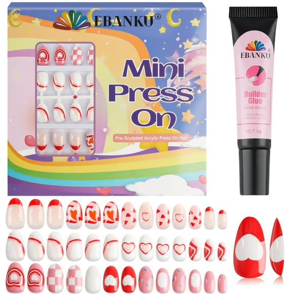 Press on Nails EBANKU Kids Red Heart 78 piezas +8 años
