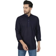 SKAVIJ Men's Tunic Viscose Short Kurta Casual Shirt Regular Fit (Small, Blue)