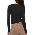 thumbnail image 2 of KKJ Womens Long Sleeve Shirts Ruched Basic Cute Crop Tops Fall Winter Fashion 2024 Going Out Outfits Slim Fitted Y2k Tops Tee, 2 of 11