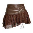 thumbnail image 4 of Wxolcjlv Womens Lace Tiered Mini Skirt Faux Leather Waist Lace‑Up Detail Club Short Skirts, 4 of 4