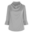 thumbnail image 5 of Womens Long Sleeve Yops 3/4 Sleeve Cowl Neck Satin Elegant Work Blouse Tops Summer Tops, 5 of 6