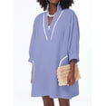 thumbnail image 2 of Half Sleeve Patchwork Women Loose V-Neck Mini Dress, 2 of 4