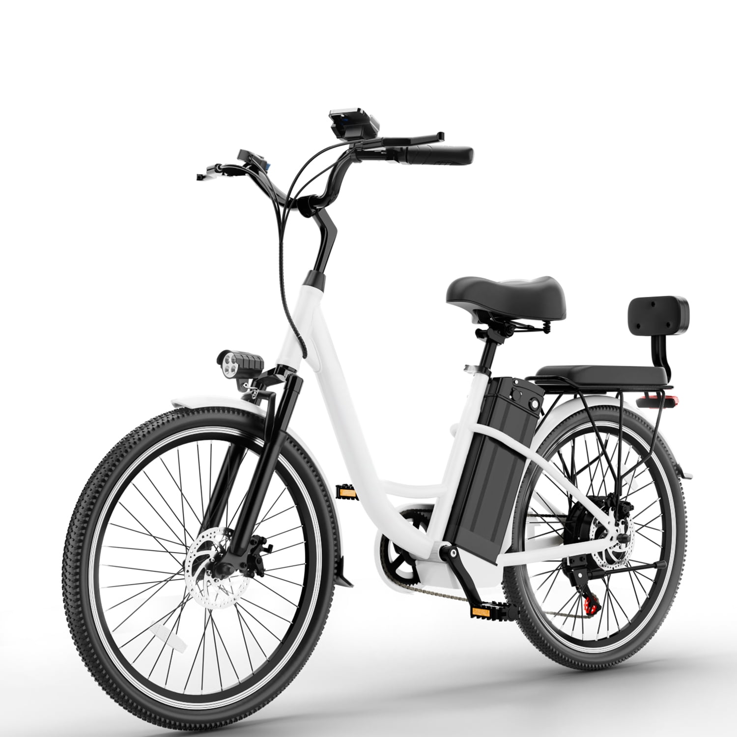 Cityscape Electric Bike for Adults 48V 20Ah 500W Removable Battery, 22MPH Shi-mano 5-Speed, 24" Electric Cruiser Commuter Bike, City E-bike White