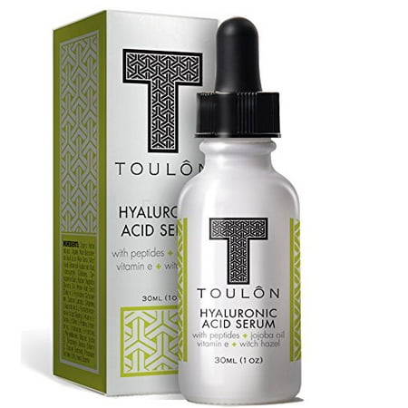 Organic Hyaluronic Acid Serum for Face with Peptides, Jojoba Oil, Vitamin E & Witch Hazel; Reduce Fine Lines & Sun Spots; Natural &