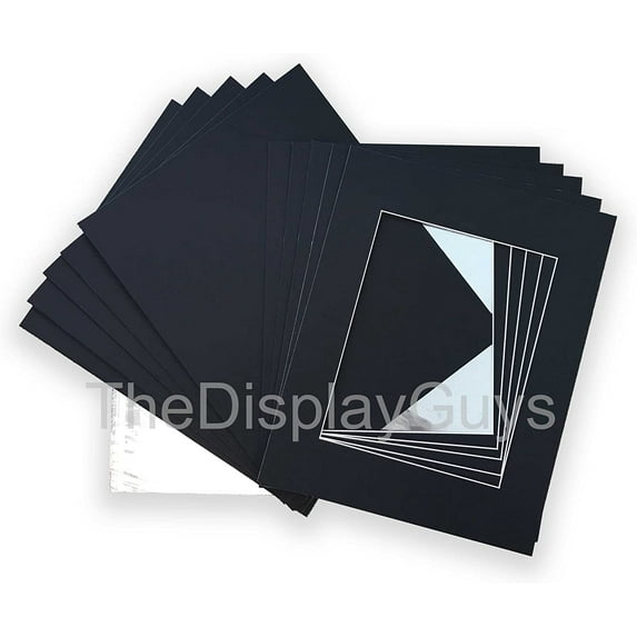 The Display Guys ~ 8x10 inch Mat Board Set , Back Board , Plastic Bags (25pcs 8x10 Black Complete Set)