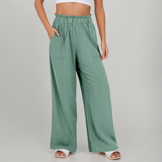Pantalon Décontracté pour Femme Taille Haute Jambe Droite Confortable Extensible Léger pour Usage Quotidien
