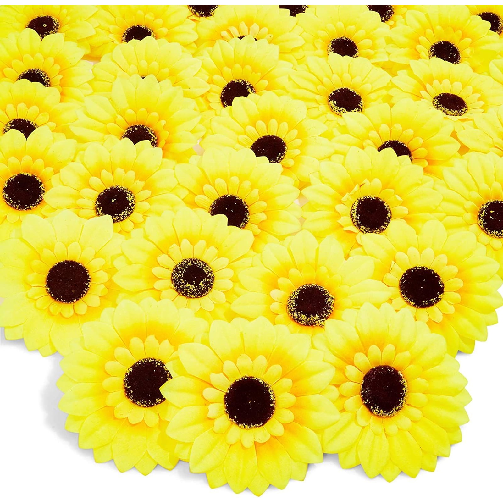 15P Bulk Artificial Silk Fake Sunflower Heads 3" Large Fabric Floral Home Decor 