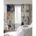thumbnail image 4 of Vintage Blue Floral Blackout Curtains for Bedroom Living Room Darkening Curtains 54 Inch Long Butterflies Watercolor Flower Tan Short Curtain for Small Window Treatment Grommet Drapes 42"x54"x2, 4 of 9