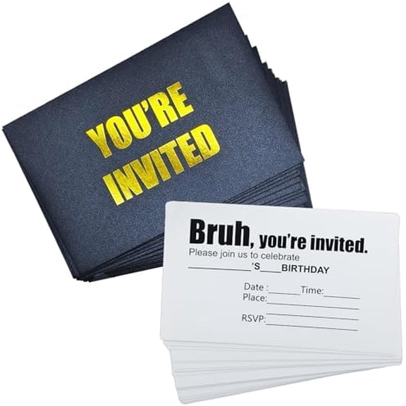 Birthday Invitations for Boys 20-Pack | Teen Birthday Invites with Envelopes for 14th or 16th Party | Modern Fill-in Blank Teenager & Boys Party Invitations, Premium Black and Gold
