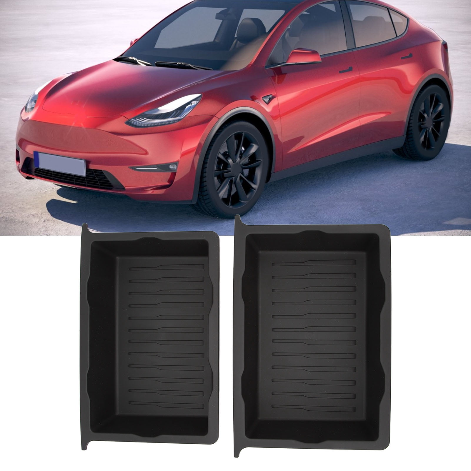 LAZIOEGR 2 Pcs Under Seat Storage Box Organizer Container Tray Replacement for Tesla Model Y 2020-2023, 16.5 x 11.0 x 4.7 Inches / 42 x 28 x 12 cm, Black Custom Fit Auto Interior Accessories Bin