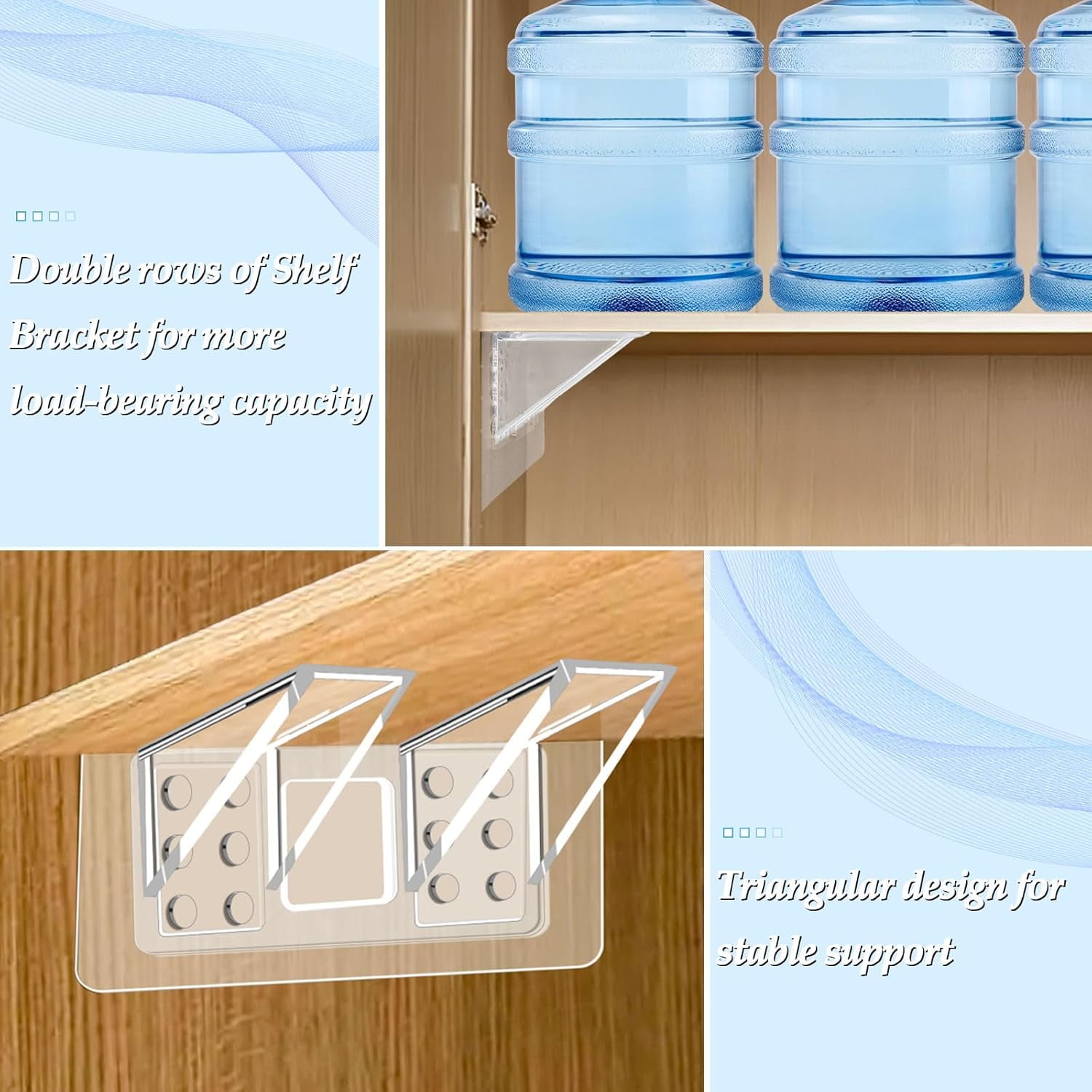 Large Size Adhesive Shelf Bracket, Double Row Shelf Bracket, No Drill Load-Bearing Shelf Peg Shelf Support for Shelves Kitchen Cabinet Book Closet, 12 Pack