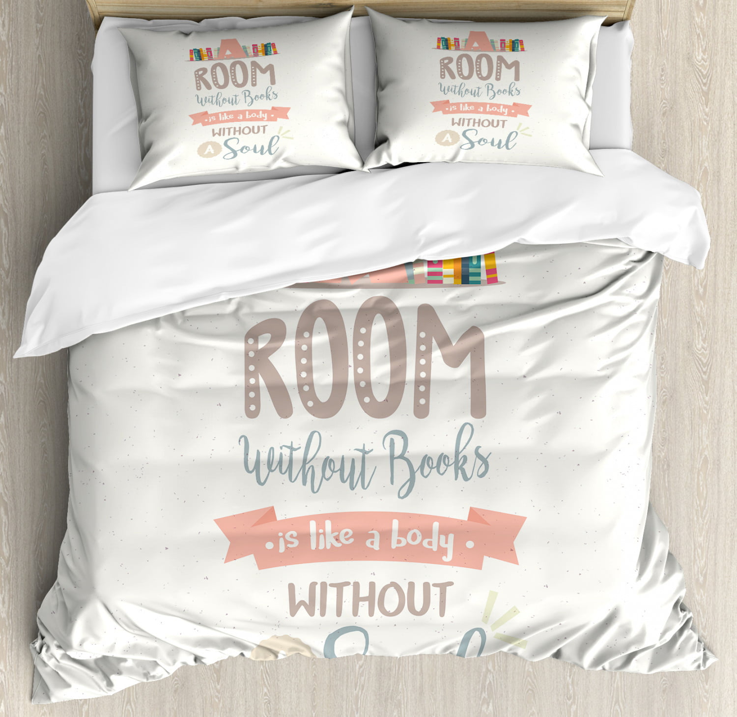 Book Queen Size Duvet Cover Set Book Shelf Illustration With A