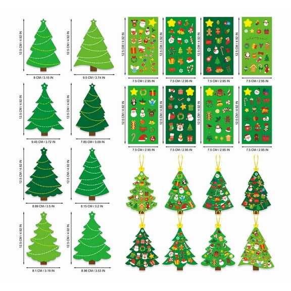 24set DIY Christmas July Tree Craft Kit Art Making Craft with Stickers, Make Your Own Christmas Bookmark Xmas Party Favor Decoration Home Classroom Game Activities