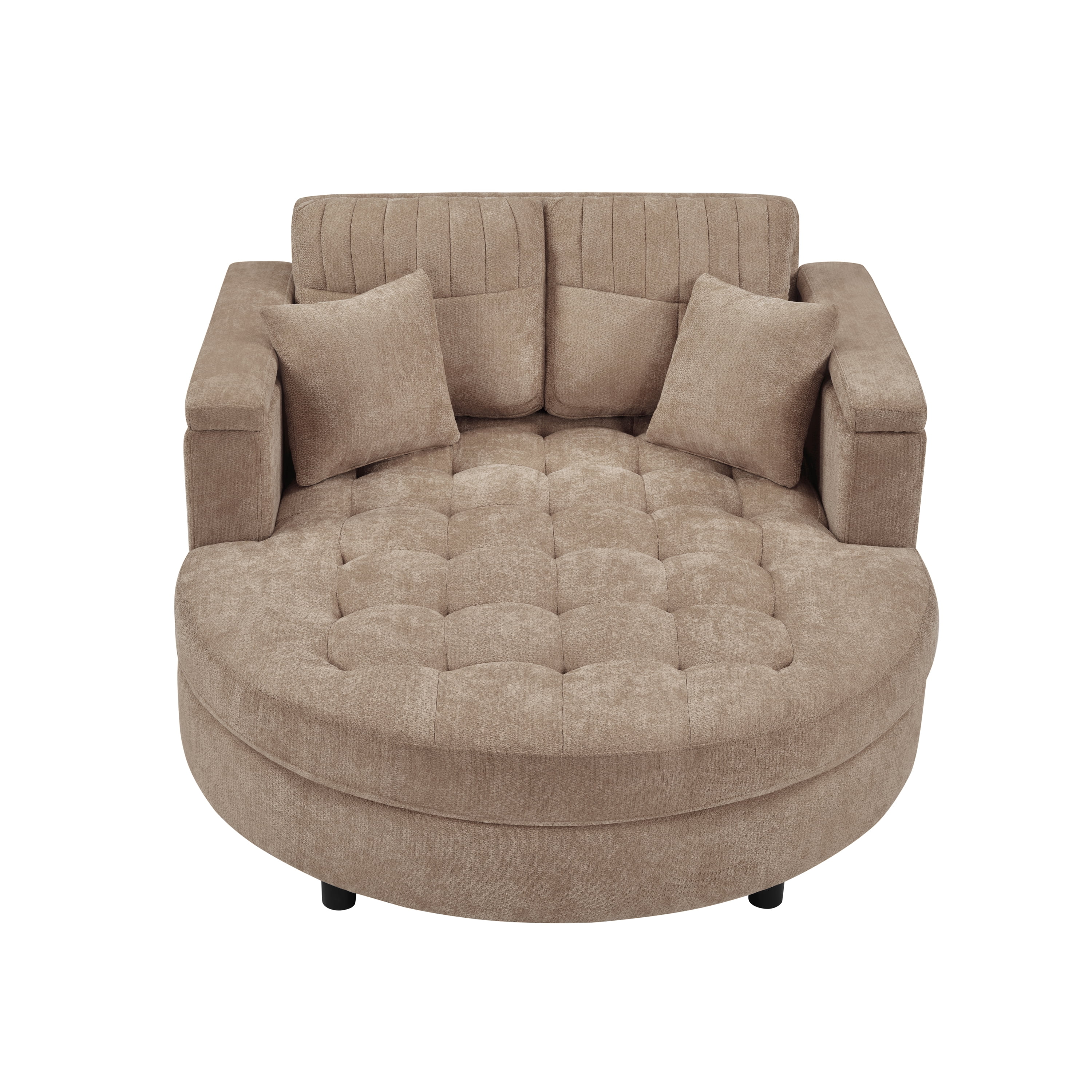 Euroco 66.9" Oversized Chaise Lounge Chair Indoor,Cloud Plush Chenille Floor Sofa Bed with Deep Seat,Storage Arms & Removable Pillows,Modern Upholstered Sofa Couch for Living Room,Brown