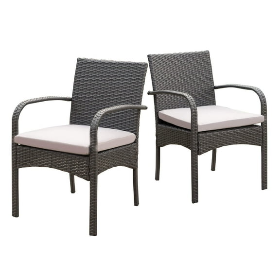 Christopher Knight Home Cordoba Outdoor Wicker Dining Chairs with Cushions, 2-Pcs Set, Grey
