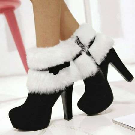 

Tangnade Women Shoes Ladies Shoes Christmas Winter Suede High Heels Thick Heels Thick Bottom Side Zipper Ladies Short Boots Black 41