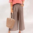 thumbnail image 2 of Laqbezok Women's Cotton Linen Wide Leg Pants, Elastic Waist Cropped Culottes with Pockets, Summer Casual Loose Trousers Summer Beach Capri Pants for Daily Wear, 2 of 5
