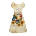 thumbnail image 2 of SCRAWLGOD Rooster Sunflowers Dress Women Casual Summer Dresses Midi Length with Sleeves Elastic High Waist Dress for Women Summer Wide Neck Summer Dress Midi for Have Fun Size M, 2 of 7