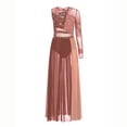 thumbnail image 2 of iiniim Women Lyrical Dress Elegant Modern Contemporary Dance Sparkly Flowy Mesh Tulle Split Long Skirt Dusty Pink&Orange XL, 2 of 6