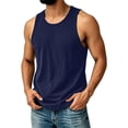 thumbnail image 2 of Minjewel Men Solid Color Casual Sleeveless Tank Top,Dark Blue XL, 2 of 6