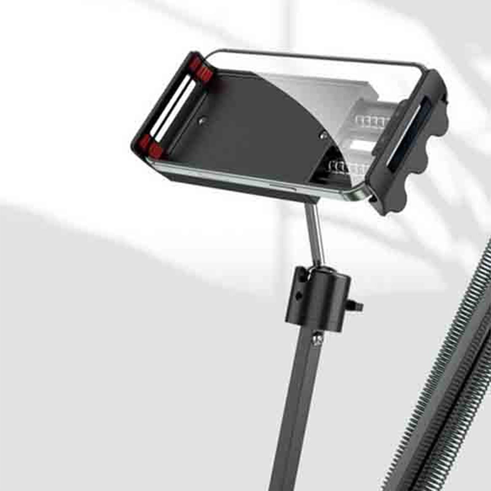 Phone Stand for Desk with Tablet Holder, Heavy-Duty Aluminum Alloy Adjustable Arm, 360-Degree Rotation for Bedroom Office Kitchen