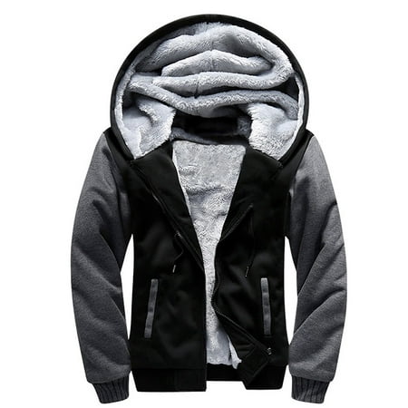 Hemiks Men's Winter Warm Pullover Hoodie Faux Fur Lined Sweatshirt (Mens Best Winter Jackets 2019)