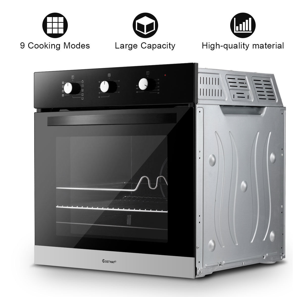 Costway 24'' Electric BuiltIn Single Wall Oven 220V Tempered Glass