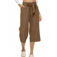 thumbnail image 4 of Brown Women's Casual Pants, Pants For Women Cotton Linen Casual Summer 2025 Straight Wide Leg Loose Drawstring Elastic Waist Cropped Trouser,Women's Casual Pants M, 4 of 7