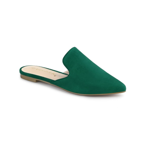 BLISSFUL STEP Women's Casual Pointy Toe Flat Slides Mules Shoes Emerald Green 7