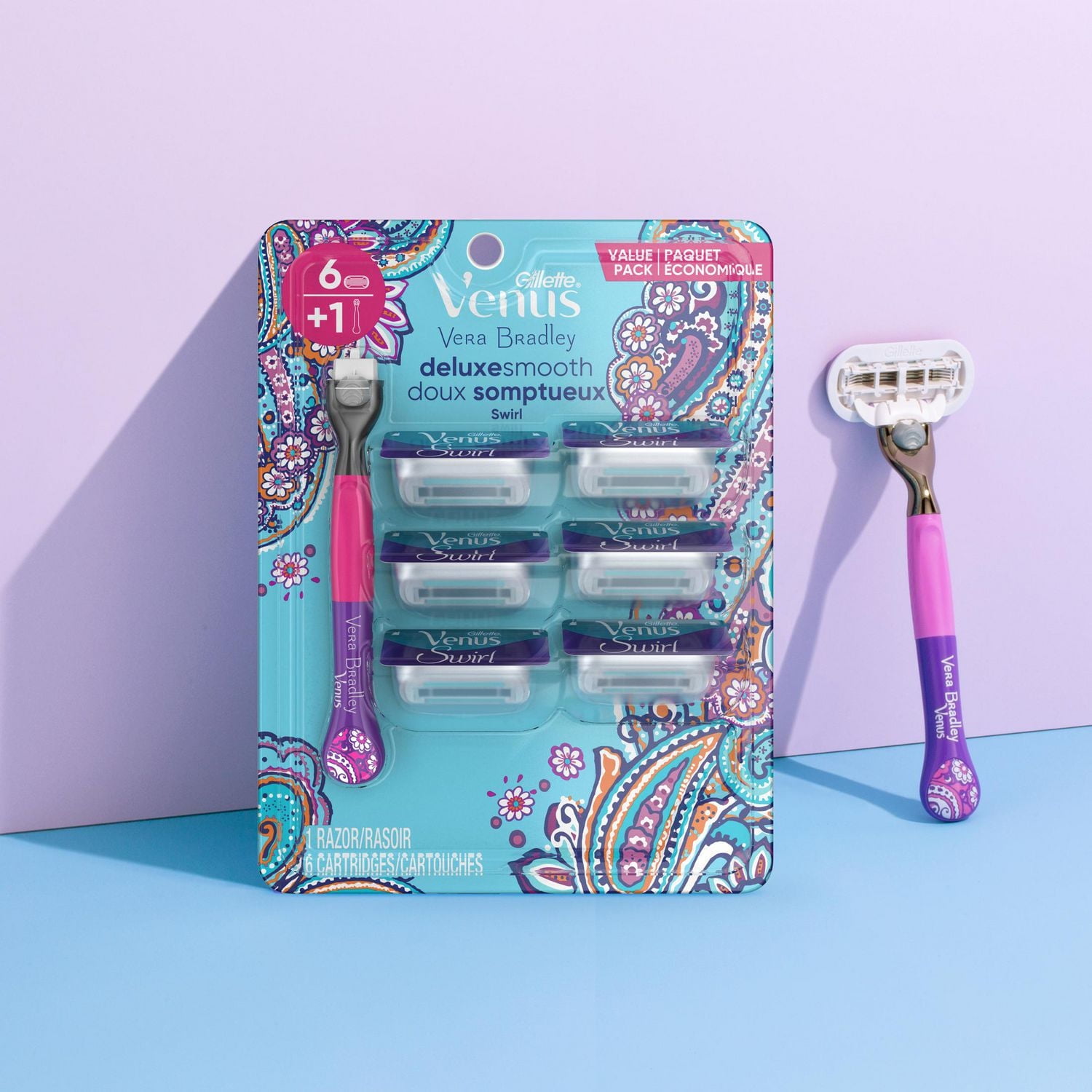 Gillette Venus Vera Bradley Deluxe Smooth Women’s Razor Handle + 6 Cartridges, 0MX