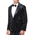 thumbnail image 4 of INSPIRE CHIC Men's Blazers Velvet Peak Lapel Argyle One Button Shiny Blazers L Black, 4 of 5