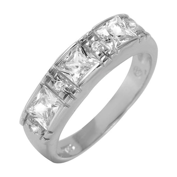 Rhodium Plated Sterling Silver 925 Princess Clear CZ Ring Band White Jewelry Female Size 7
