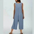 thumbnail image 4 of Ribbed Knit Jumpsuits Womens Sleeveless Summer Onesies Capris Button Down Tank Wide Leg Jumpers Romper Crop Pants (L, Blue), 4 of 5