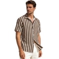 thumbnail image 5 of GrmtClth Men's Striped Cuban Collar Shirt Short Sleeve Lightweight Breathable Summer Beach Vacation Casual Tops Brown S, 5 of 8