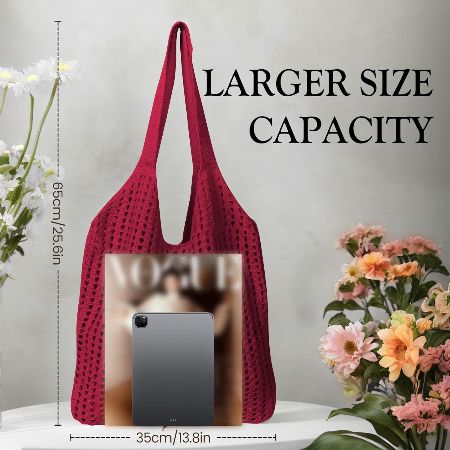 Crochet Mesh Beach Tote Shoulder Handbags Hobo for Women Summer Vacation Shoulder Bag Soft Y2k Purses for Travel