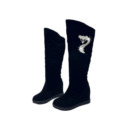 

Rotosw Ladies Snow Boot Plush Lined Warm Bootie Comfort High Heel Boots Non-Slip Winter Booties Outdoor Height Increasing Shoes Fox Black 7.5
