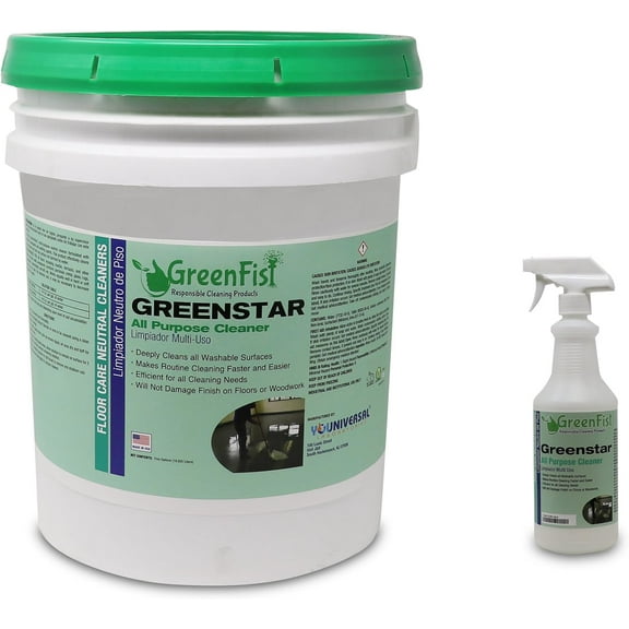 Greenstar All Purpose Cleaner [Super Concentrated] Commercial Grade Heavy Duty Multi Surface Cleaner [with Refill Spray Bottle], 5 Gallon Pail