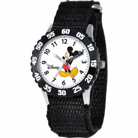 Mickey Mouse Wrist Watch - Disney Mickey Mouse Boys' Stainless Steel Watch, Black Strap