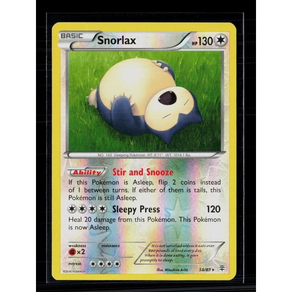 Pokemon 2016 Generations Snorlax Holo Rare #58/83 English Lightly Played Trading Card