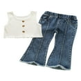 thumbnail image 1 of AMERTEER 2PCS Toddler Kids Little Girls Solid Color Button Tank Tops Flared Jeans Summer Outfits White 3 Years, 1 of 6