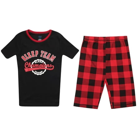 

PRINCE OF SLEEP Boys Short Sleeve Cotton Pajama Sets (Red - Buffalo Plaid Short Sleeve With Short 4T)