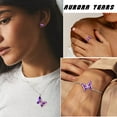 thumbnail image 3 of Purple Butterfly Jewelry Sets 5PCS, February Birthstone Set Amethyst Fine Necklace Earrings Bracelet Ring Crystal Sterling Silver Women Mother's Day Gift, 3 of 7