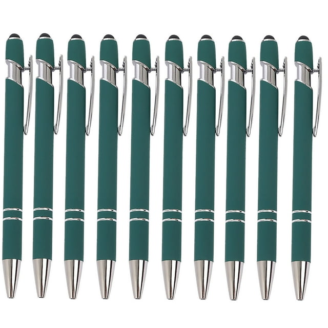 SLYNSHome 10 Pcs Stylo-Bille 2-en-1 Stylet Stylo-Bille Rétractable avec Pointe de Stylet, Stylet en Métal pour Écrans Tactiles Fournitures de Bureau - Vert Foncé