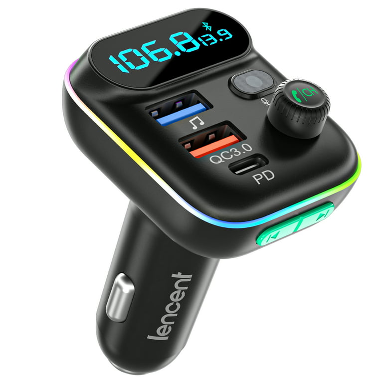 LENCENT FM Transmitter in-Car Wireless Bluetooth 5.0 Radio Kit,Type-C PD + QC3.0 Fast USB Charger, Hands Free Calling, Mp3 Player Receiver Hi Fi Bass Support U Disk - Walmart.com