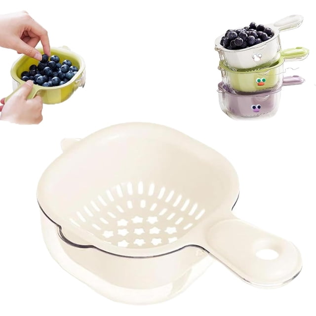 Kitchen Layer Draining With Handle Fruit Strainer Double Drain Fruit Washing Strainer Bowl Handy Mini Berry And Tomato Washer For Kitchen