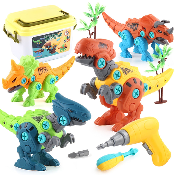 Gemeer 4 Pack Take Apart Dinosaur Toys, Dinosaur Toys Set for Kids with Electric Drill, Dinosaur Building Construction Stem Playset, Gift for Boys &Girls Ages 3 