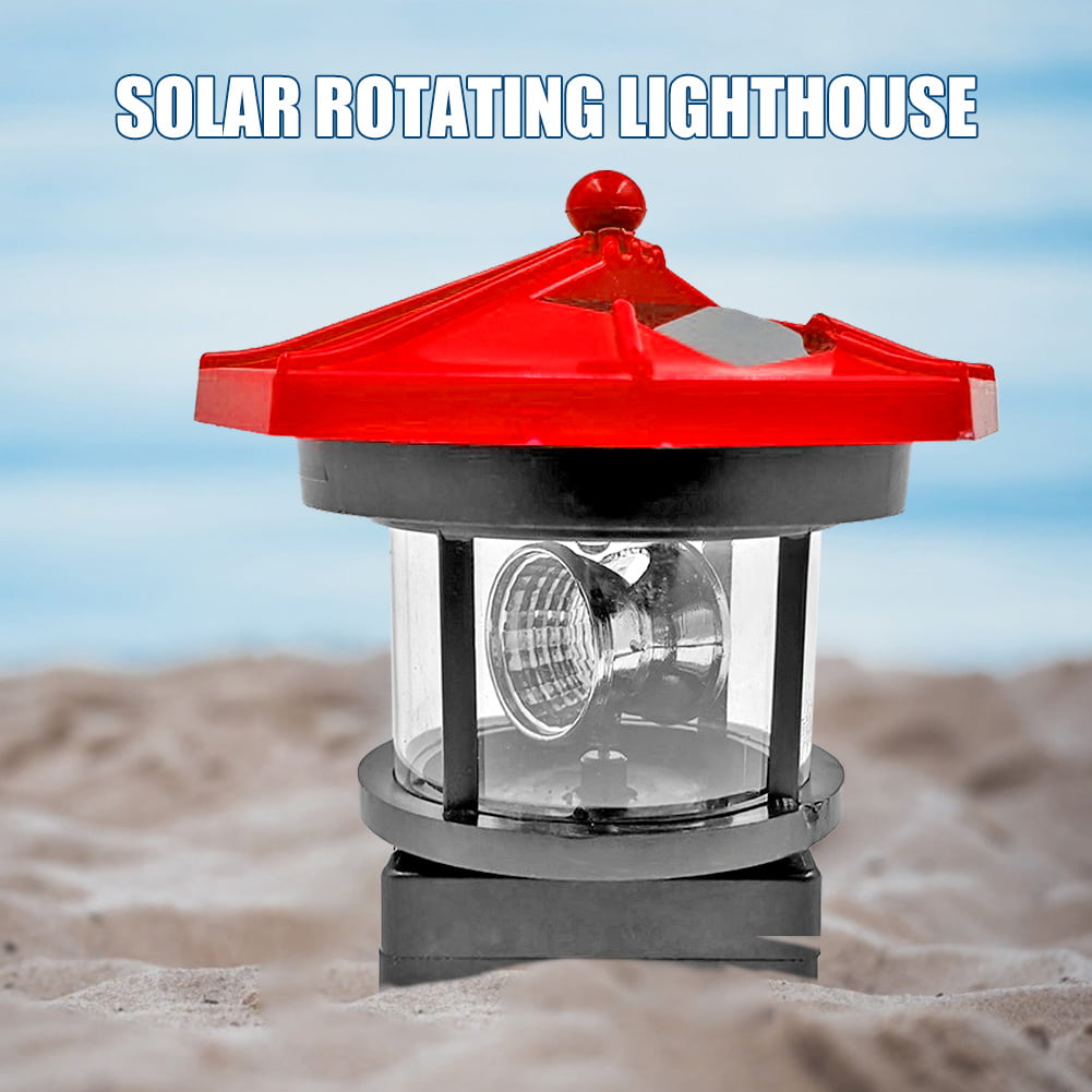 BW#A Lighthouse Solar LED Light Garden Fence Outdoor Beacon Rotating Beam Lamp 