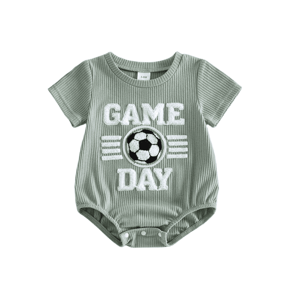 Cenuakty Infant 3M 6M 12M 18M Baby Summer Romper Fashionable Game Day Soccer Embroidery Short Sleeve Round Neck Jumpsuit