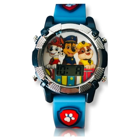 Nickelodeon Paw Patrol Metallic Light-Up Childrens LCD Watch with Silicone Strap in Blue (PAW4347WM)