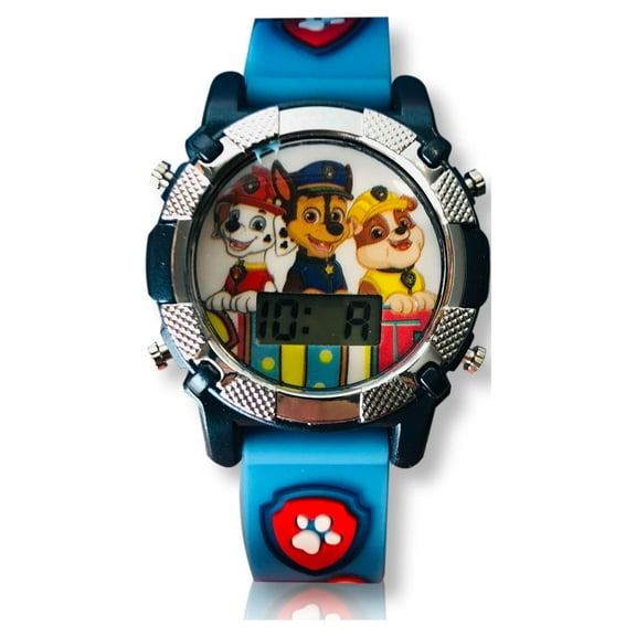 Nickelodeon Paw Patrol Metallic Light-Up Childrens LCD Watch with Silicone Strap in Blue (PAW4347WM)
